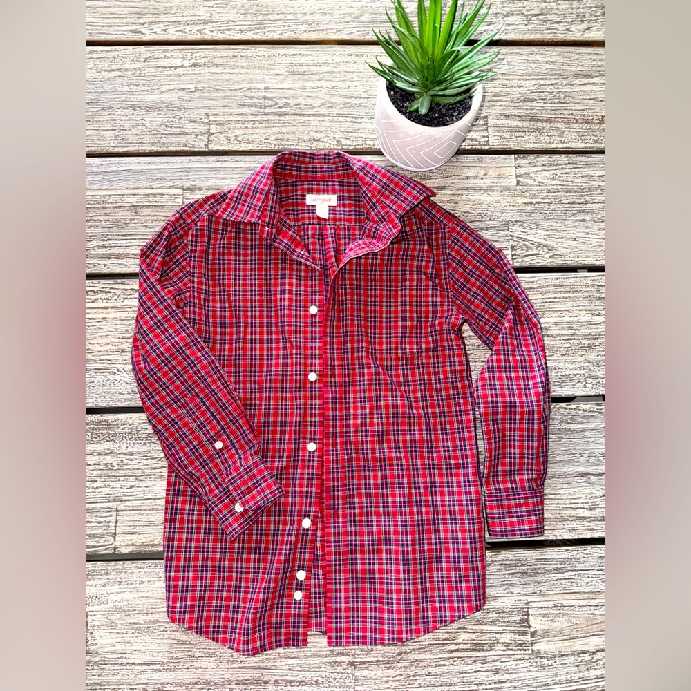 Boys Button Down Collared Long Sleeved Holiday Plaid Shirt, Sz 6-7